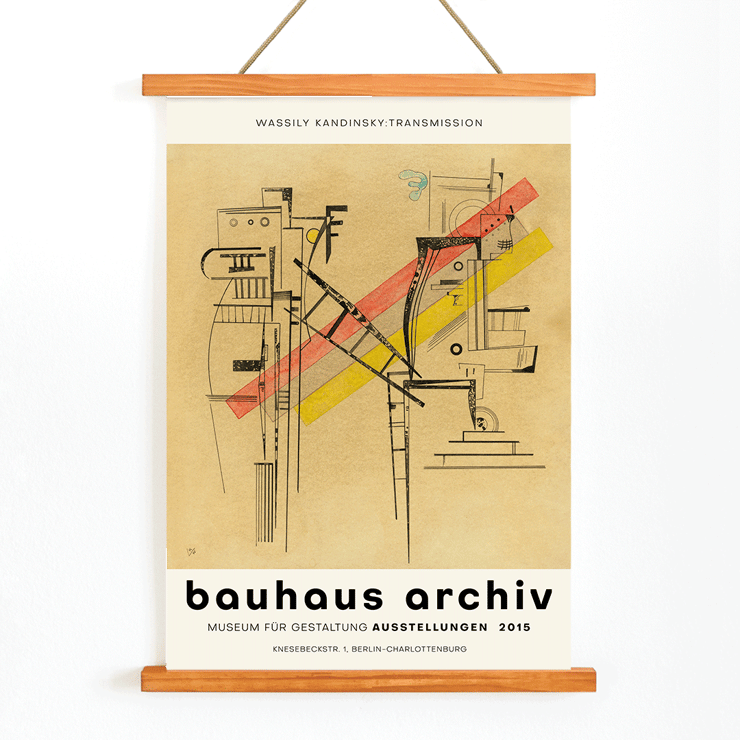 Transmission Bauhaus exhibition by Wassily Kandinsky displaying abstract geometric forms at Bauhaus Archiv Museum Berlin Poster of the artwork Transmission by Wassily Kandinsky for the Bauhaus Archiv Museum für Gestaltung Ausstellung in Berlin Charlottenburg