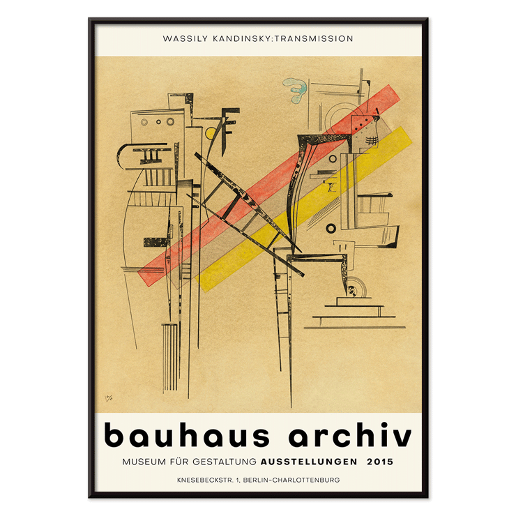 Transmission Bauhaus exhibition by Wassily Kandinsky displaying abstract geometric forms at Bauhaus Archiv Museum Berlin Poster of the artwork Transmission by Wassily Kandinsky for the Bauhaus Archiv Museum für Gestaltung Ausstellung in Berlin Charlottenburg