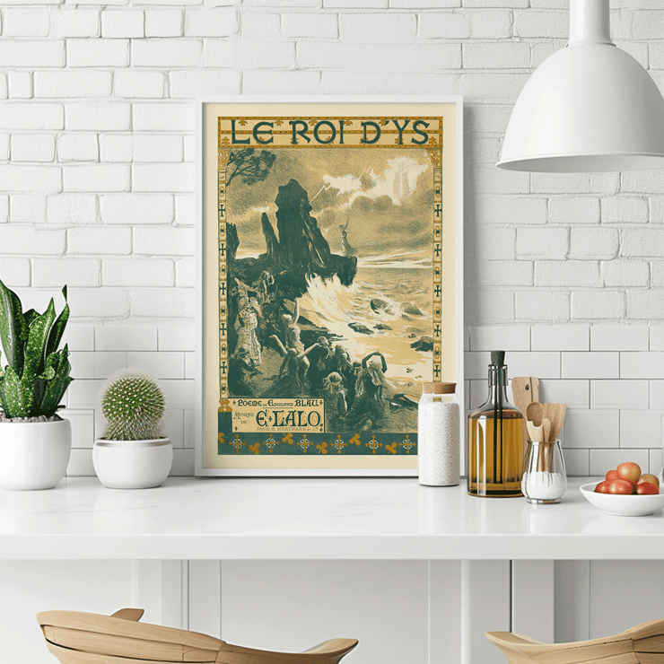 Poster of Édouard Lalo's Le roi d'Ys by Auguste François-Marie Gorguet depicting a dramatic seaside scene Poster of Édouard Lalo's Le roi d'Ys by Auguste François-Marie Gorguet depicting stormy seas and people along the rocky shore