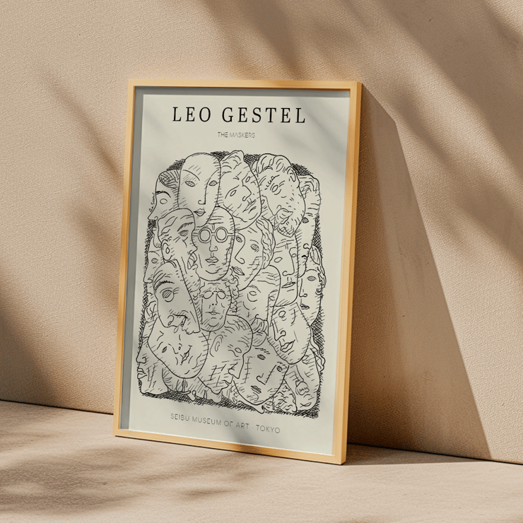 Leo Gestel Maskers artwork featured at Seibu Museum of Art Tokyo showcasing post-impressionist style from the Netherlands Poster of Maskers by Leo Gestel showcasing abstract faces exhibited at Seibu Museum of Art Tokyo
