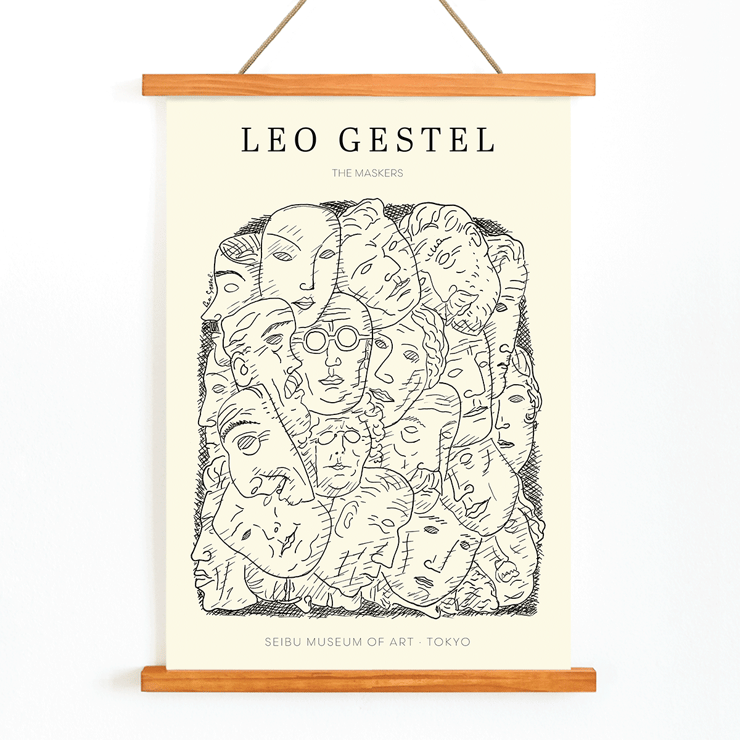 Leo Gestel Maskers artwork featured at Seibu Museum of Art Tokyo showcasing post-impressionist style from the Netherlands Poster of Maskers by Leo Gestel showcasing abstract faces exhibited at Seibu Museum of Art Tokyo