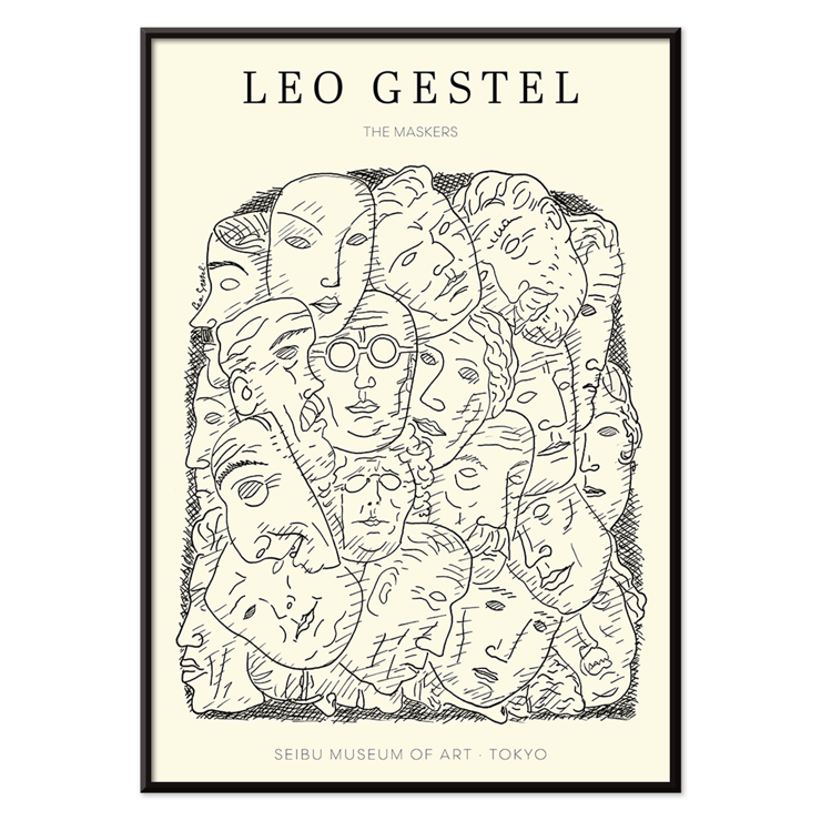Leo Gestel Maskers artwork featured at Seibu Museum of Art Tokyo showcasing post-impressionist style from the Netherlands Poster of Maskers by Leo Gestel showcasing abstract faces exhibited at Seibu Museum of Art Tokyo