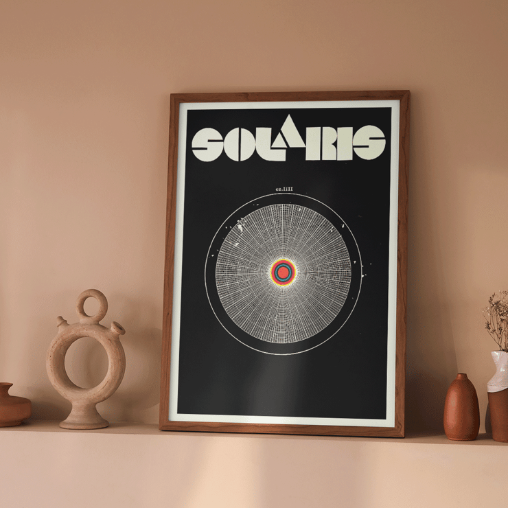 Daniela Narvaez Solaris Movie Poster showing abstract cosmic design on black background Solaris Movie Poster featuring abstract circular design with intricate patterns and vibrant colors by an anonymous artist.