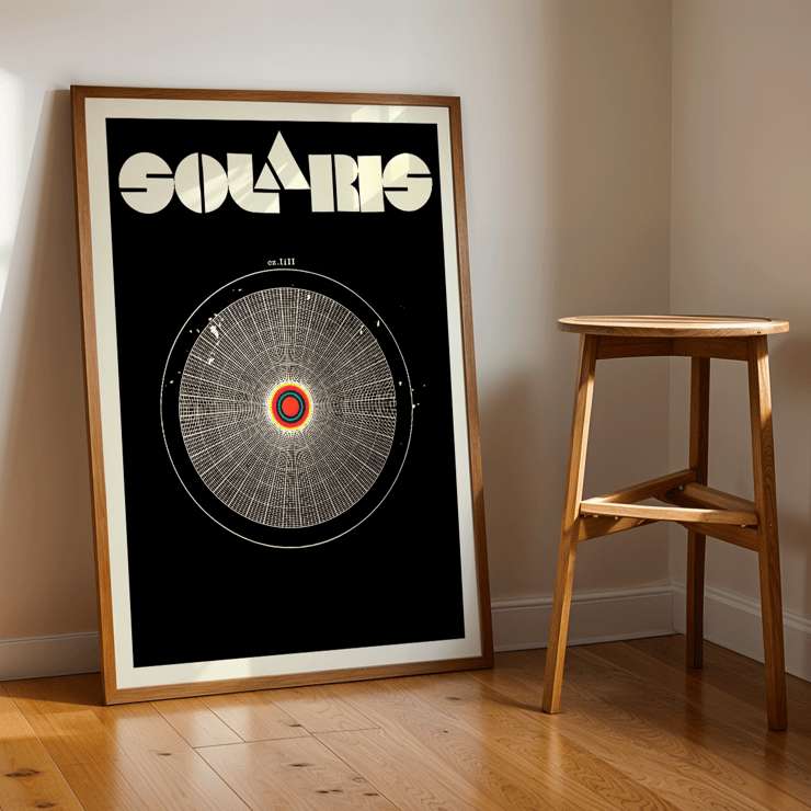 Daniela Narvaez Solaris Movie Poster showing abstract cosmic design on black background Solaris Movie Poster featuring abstract circular design with intricate patterns and vibrant colors by an anonymous artist.