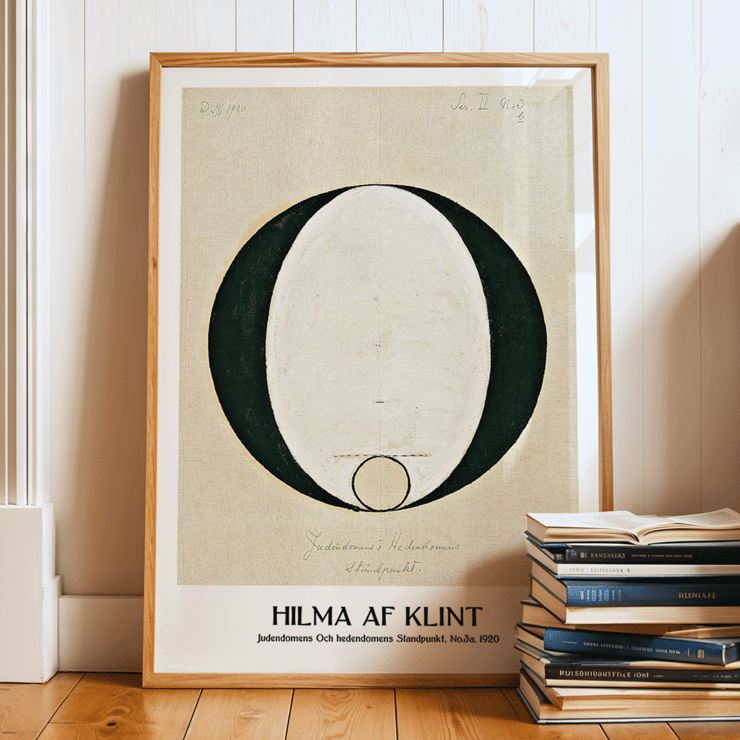 Abstract geometric design by Hilma af Klint titled Judaism and Paganism Standpoint Poster featuring abstract artwork Judaism and Paganism Standpoint by Hilma af Klint with a large central oval shape.