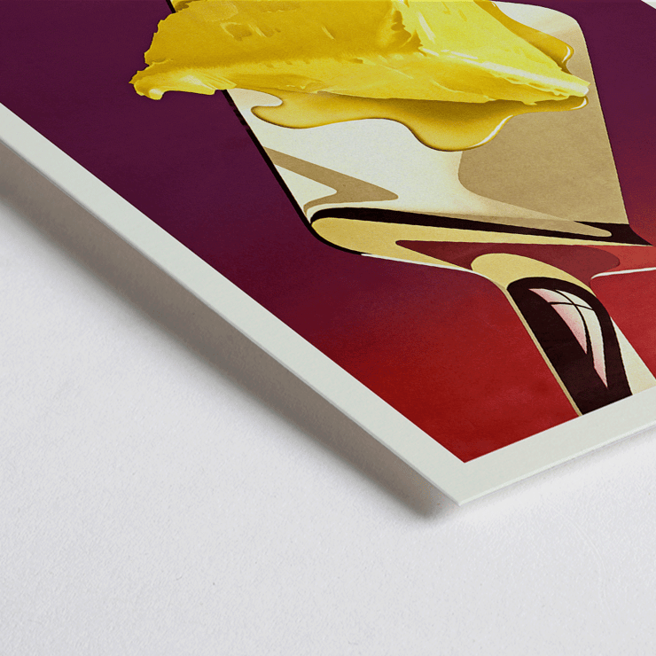 Retro butter advertisement art by Donald Brun titled Butter. Vintage poster featuring butter on a spatula with bold text in French by Donald Brun