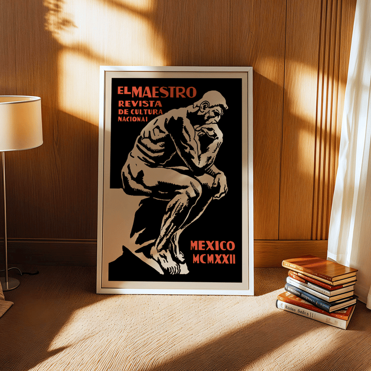 El Maestro Revista de Cultura Nacional Magazine cover featuring a thinker statue artwork. Poster featuring the artwork El Maestro Revista de Cultura Nacional Magazine depicting a thinker in a bold graphic style.