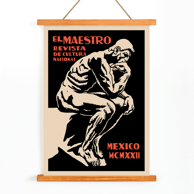 El Maestro Revista de Cultura Nacional Magazine cover featuring a thinker statue artwork. Poster featuring the artwork El Maestro Revista de Cultura Nacional Magazine depicting a thinker in a bold graphic style.