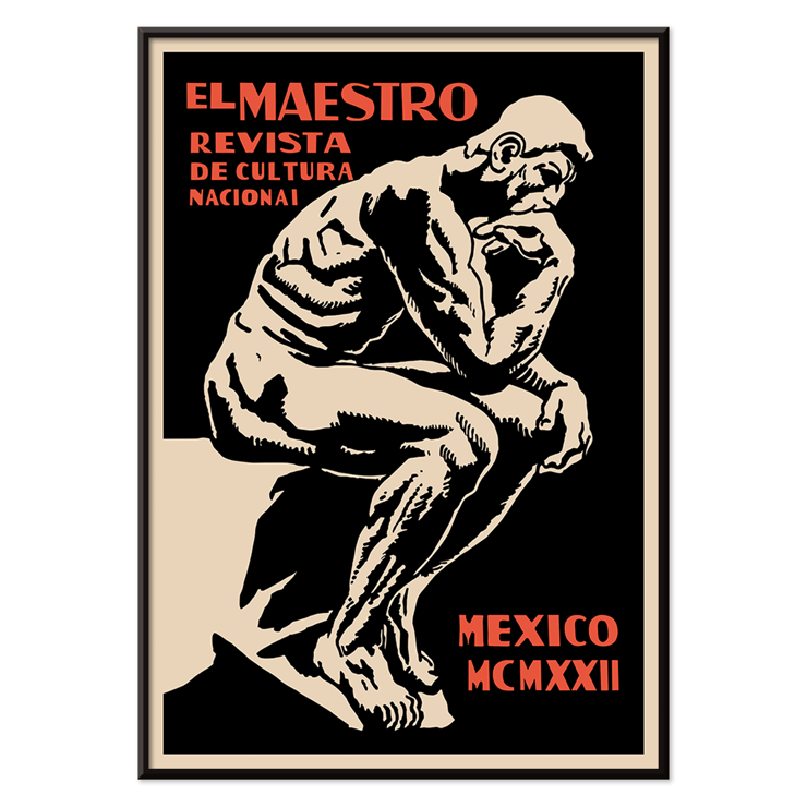 El Maestro Revista de Cultura Nacional Magazine cover featuring a thinker statue artwork. Poster featuring the artwork El Maestro Revista de Cultura Nacional Magazine depicting a thinker in a bold graphic style.