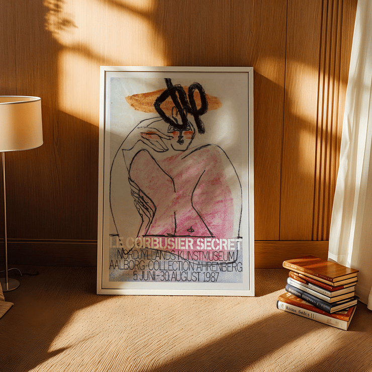 Secret Ahrenberg Collection Exhibition poster by Le Corbusier featuring abstract art. Secret Ahrenberg Collection Exhibition poster by Le Corbusier featuring abstract art with bold lines and vivid colors.
