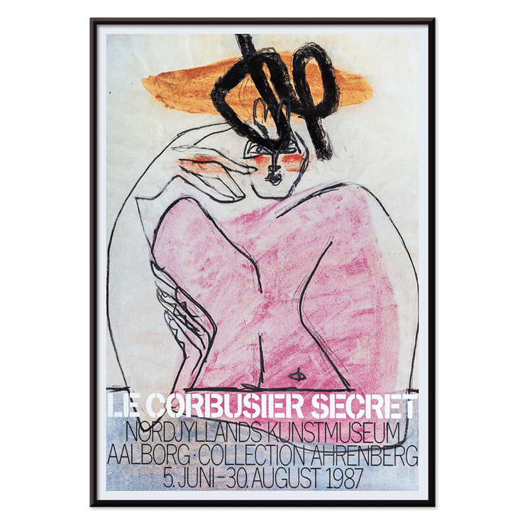 Secret Ahrenberg Collection Exhibition poster by Le Corbusier featuring abstract art. Secret Ahrenberg Collection Exhibition poster by Le Corbusier featuring abstract art with bold lines and vivid colors.