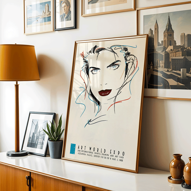 Portrait of a woman by Dennis Mukai titled Female Portrait Metropolis Julie at Art World Expo Poster featuring the female portrait artwork Metropolis Julie by Dennis Mukai with colorful abstract lines and bold lips.