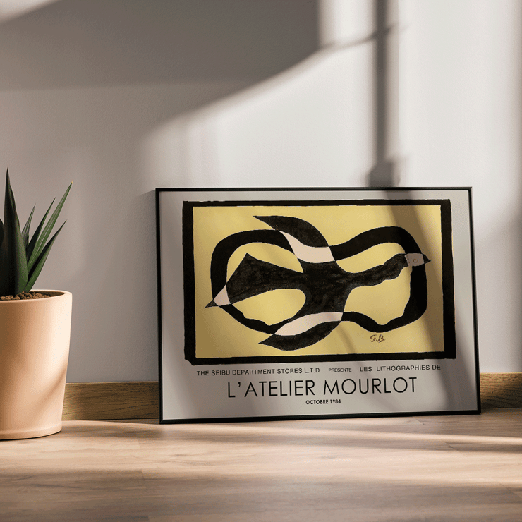 Bird passing through a Cloud by George Braque L’Atelier Mourlot exhibition poster artwork Bird passing through a Cloud by George Braque exhibition poster for L’Atelier Mourlot featuring abstract imagery.