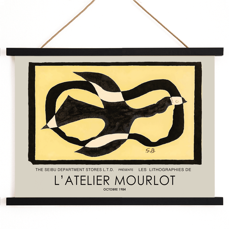 Bird passing through a Cloud by George Braque L’Atelier Mourlot exhibition poster artwork Bird passing through a Cloud by George Braque exhibition poster for L’Atelier Mourlot featuring abstract imagery.