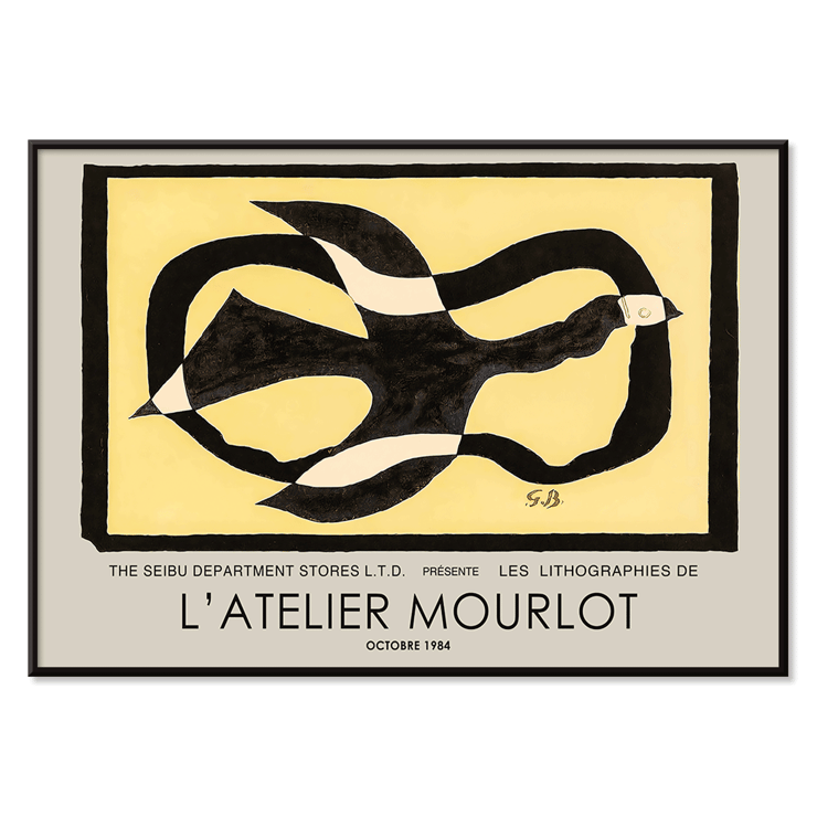 Bird passing through a Cloud by George Braque L’Atelier Mourlot exhibition poster artwork Bird passing through a Cloud by George Braque exhibition poster for L’Atelier Mourlot featuring abstract imagery.
