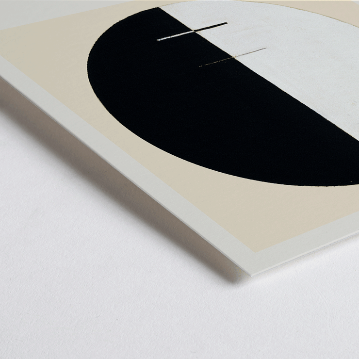 Exhibition poster titled Buddha's Standpoint in the Earthly Life by artist Hilma Af Klint featuring abstract black and white circle design. Exhibition poster with abstract artwork Buddha's Standpoint in the Earthly Life by Hilma Af Klint featuring a circle design.