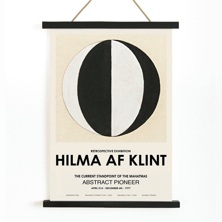 Abstract artwork The Current Standpoint of the Mahatmas by Hilma Af Klint featuring geometric shapes Poster of Hilma Af Klint's artwork The Current Standpoint of the Mahatmas featuring a black and white abstract circular design.