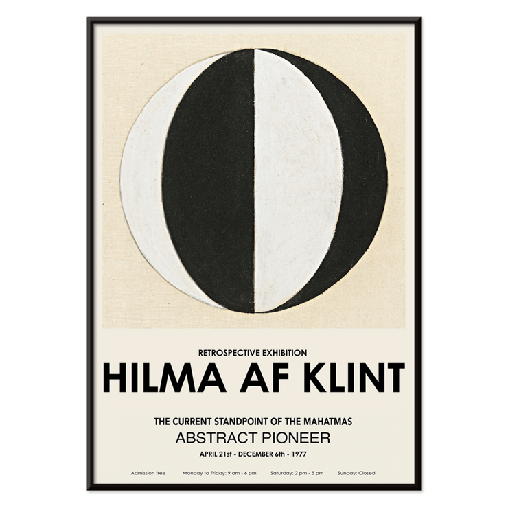 Abstract artwork The Current Standpoint of the Mahatmas by Hilma Af Klint featuring geometric shapes Poster of Hilma Af Klint's artwork The Current Standpoint of the Mahatmas featuring a black and white abstract circular design.