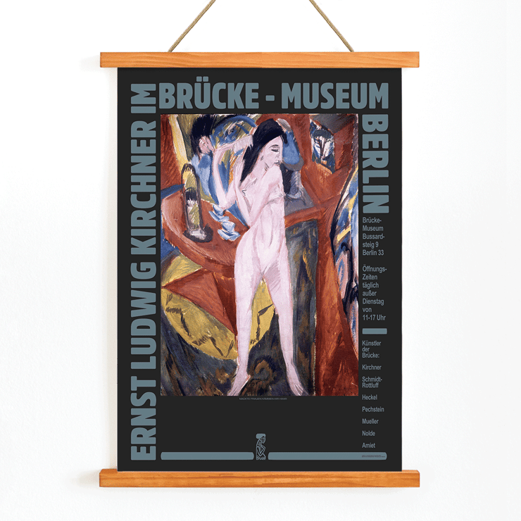 Ernst Kirchner artwork featuring expressive brushstrokes exhibition at Brücke Museum Berlin Poster for Ernst Kirchner Exhibition at Brücke Museum featuring artwork by Ernst Kirchner displaying a colorful scene.
