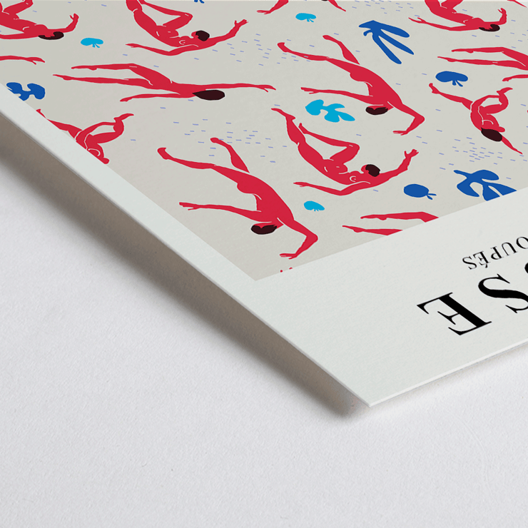 Matisse Dancing Figures Exhibition Poster featuring red cut-out figures on a patterned background with exhibition details.