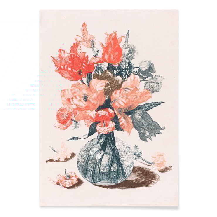 Five Prints of Flowers in Glass Vases Five Prints of Flowers in Glass Vases