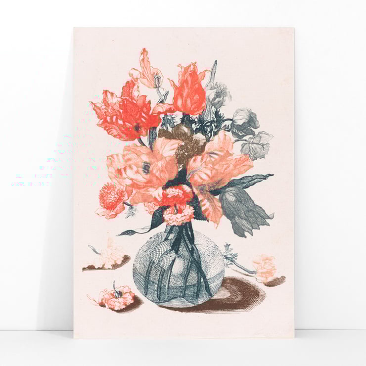 Five Prints of Flowers in Glass Vases Five Prints of Flowers in Glass Vases