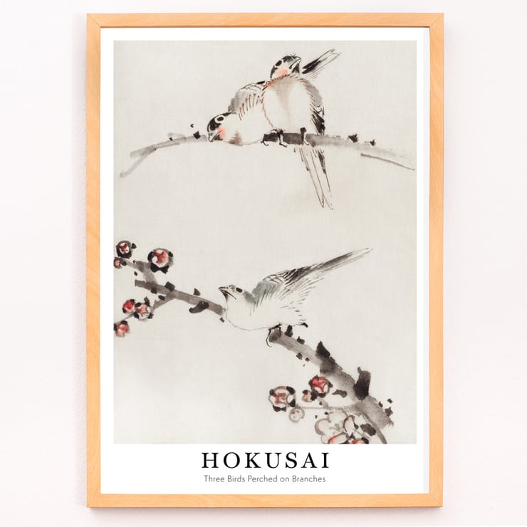 Three Birds Perched on Branches Three Birds Perched on Branches