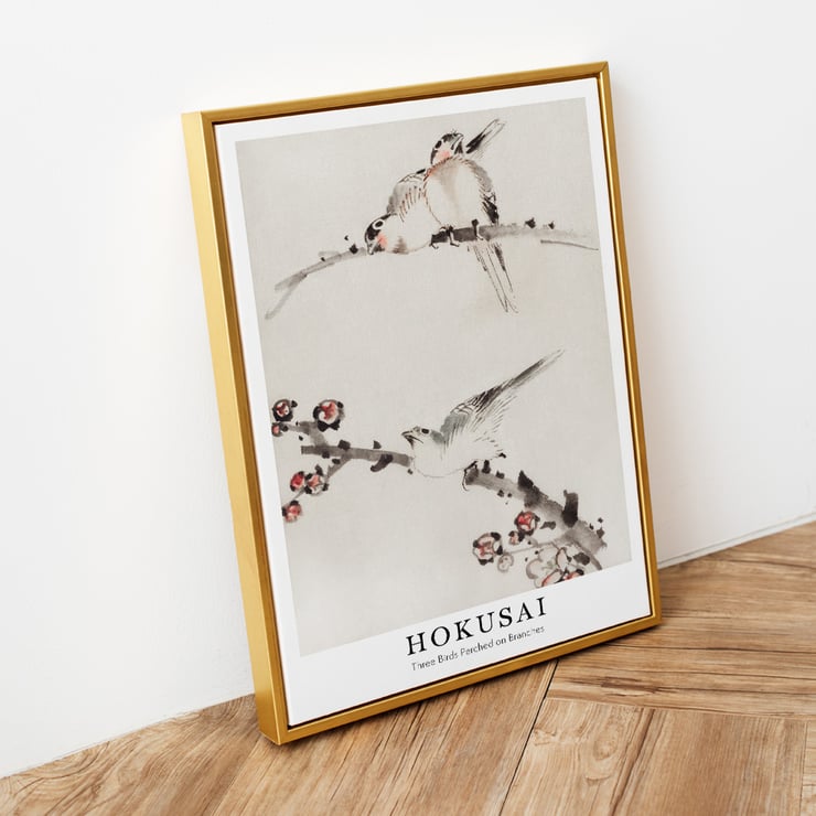 Three Birds Perched on Branches Three Birds Perched on Branches
