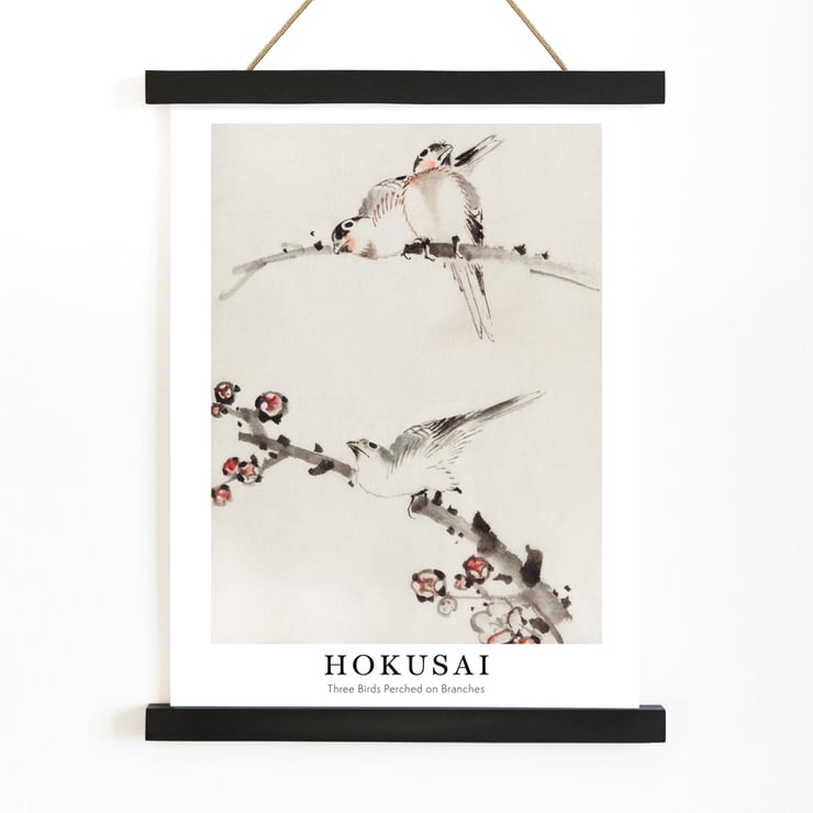 Three Birds Perched on Branches Three Birds Perched on Branches