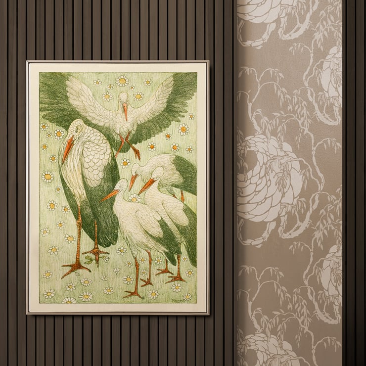 Five storks in a meadow Five storks in a meadow