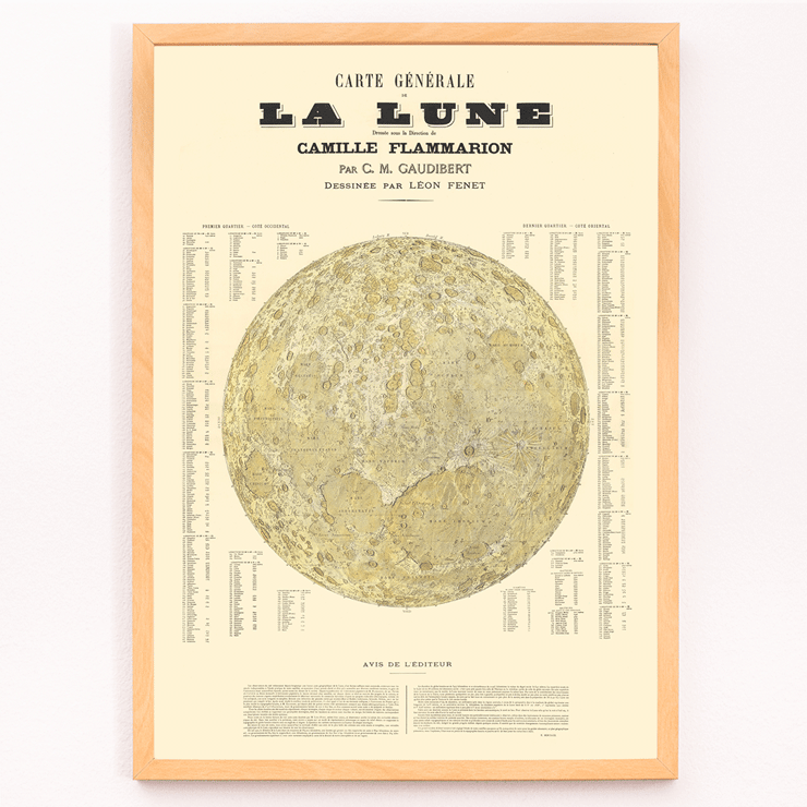 Carte Général de la Lune by Camille Flammarion and Léon Fenet Carte Général de la Lune poster by artists Camille Flammarion C.M. Gaudibert and Léon Fenet featuring a detailed lunar map