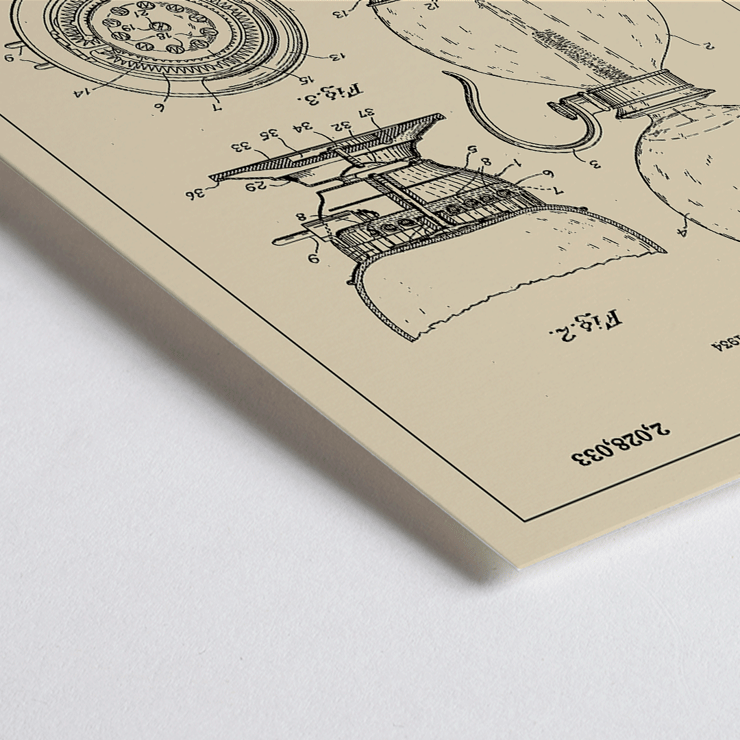 Poster of a vintage patent blueprint featuring detailed diagrams of a coffee maker by F.E. Wolcott titled Coffee Maker