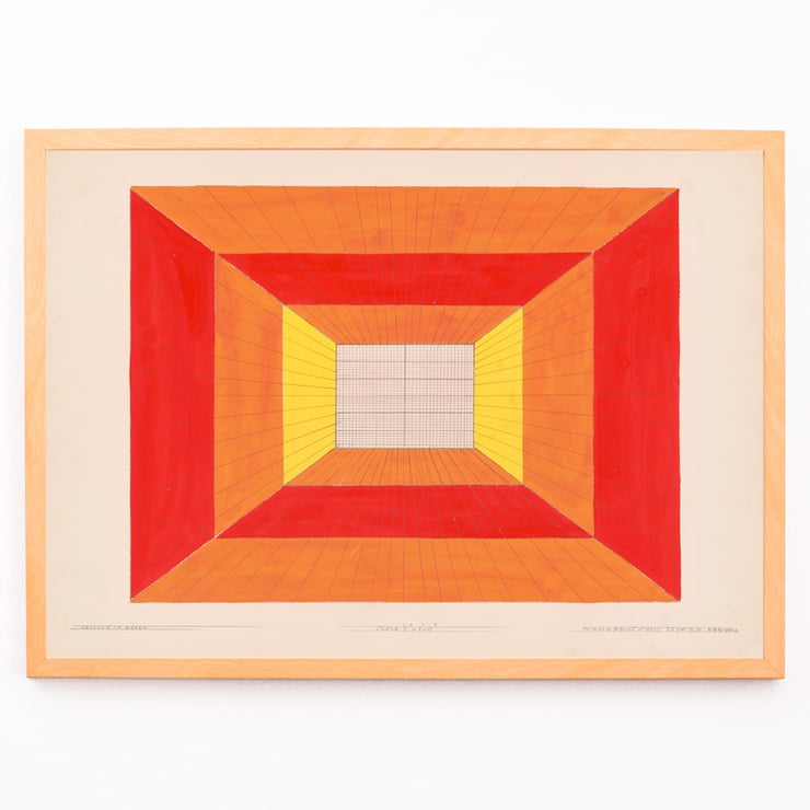 Geometric design artwork by Winold Reiss titled Design for Dunhall’s Restaurant New York NY. Poster of geometric abstract artwork Design for Dunhalls Restaurant New York NY by Winold Reiss featuring bold colors.