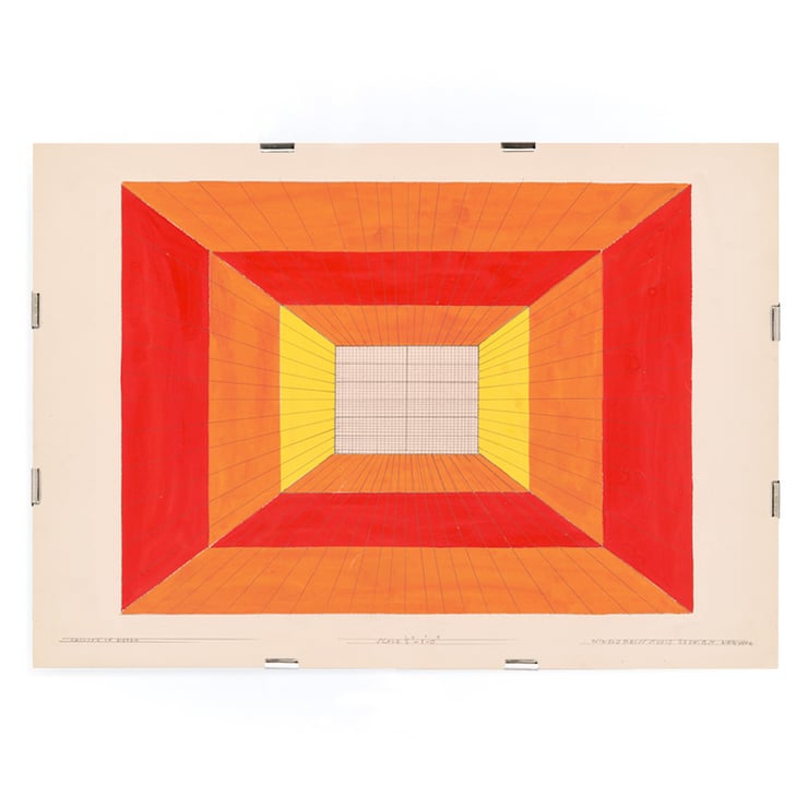Geometric design artwork by Winold Reiss titled Design for Dunhall’s Restaurant New York NY. Poster of geometric abstract artwork Design for Dunhalls Restaurant New York NY by Winold Reiss featuring bold colors.