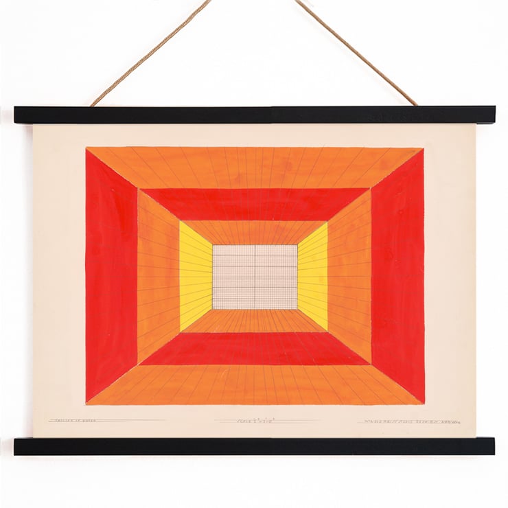 Geometric design artwork by Winold Reiss titled Design for Dunhall’s Restaurant New York NY. Poster of geometric abstract artwork Design for Dunhalls Restaurant New York NY by Winold Reiss featuring bold colors.