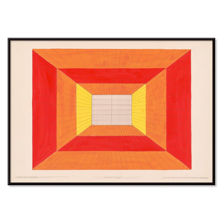 Geometric design artwork by Winold Reiss titled Design for Dunhall’s Restaurant New York NY. Poster of geometric abstract artwork Design for Dunhalls Restaurant New York NY by Winold Reiss featuring bold colors.