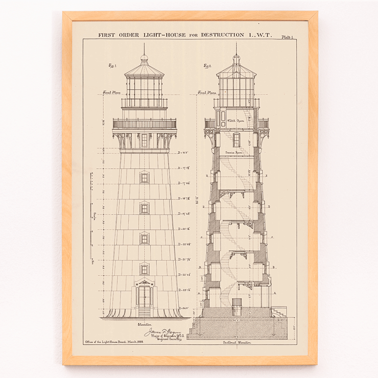 Section and Elevation Drawing for the Lighthouse at Destruction Island Washington by James G Hill Poster with section and elevation drawings of the lighthouse at Destruction Island Washington titled Section and Elevation Drawing for the Lighthouse at Destruction Island Washington