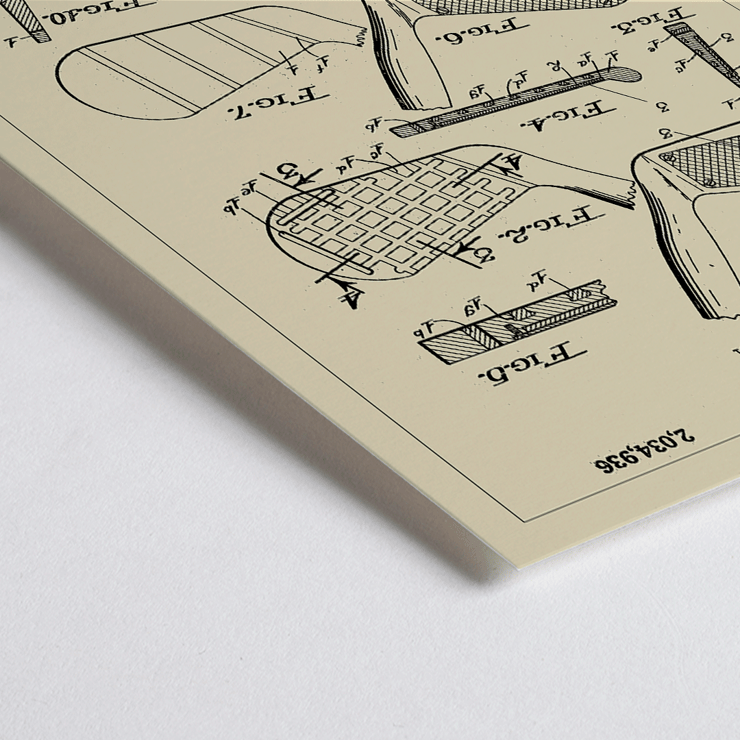 Detailed golf club patent illustration by artist G.E. Barnhart titled Golf Club Patent 2 Poster of a patent sketch of a golf club showing detailed diagrams of its parts labeled with fig numbers by the artist George E Barnhart