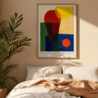 Colorful abstract art poster titled Stark abstrahierte Halbfigur by Franz Wilhelm Seiwert.