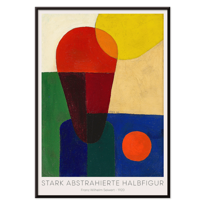 Colorful abstract art poster titled Stark abstrahierte Halbfigur by Franz Wilhelm Seiwert.