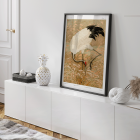 Poster of a Sarus crane standing in a rice field from the artwork titled Sarus crane in rice field by The Ornamental Arts Of Japan