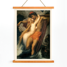 Poster of The Fisherman And The Syren by Frederic Leighton depicting a fisherman embraced by a mermaid in a mythical scene.