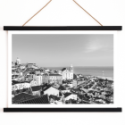 Poster of Lisbon's Alfama district with a view of traditional buildings and the Tagus River by Alfama Lisbon Old City Landscape Black & White Picture