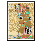 Poster of Fulfillment by Gustav Klimt featuring an intricate design with figures, colorful patterns, and swirling golden backgrounds