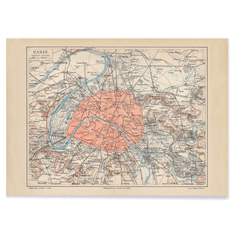 Ancient map of Paris