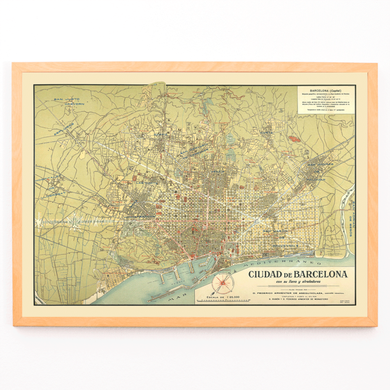 Antique map of Barcelone