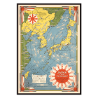 Poster of a colorful map depicting Japan and its surroundings titled Japan the target a pictorial Jap-map by Ernest Dudley Chase