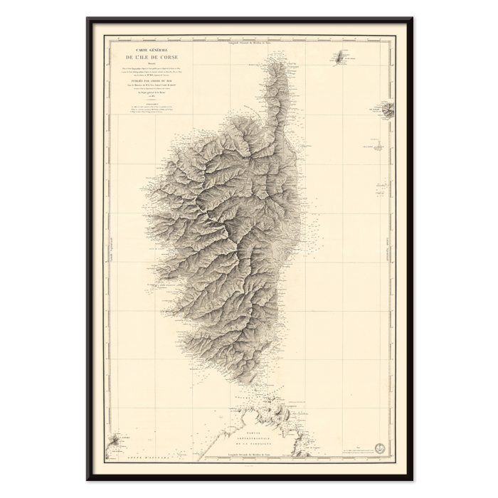 Poster featuring Carte Generale De L'Ile De Corse by Depot General de la Marine showcasing the detailed geographical map of Corsica