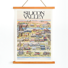 Poster illustrating a map of Silicon Valley featuring various tech company logos artist Kirby Scudder title Silicon Valley Map