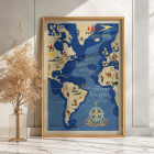 Poster depicting world air routes over the Atlantic Ocean by British Overseas Airways artwork by Seymour EO.